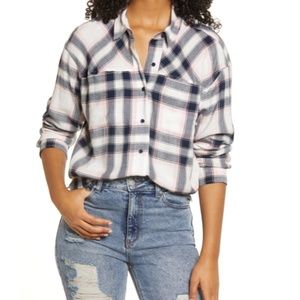 NWT Bp. High/low Plaid Button-up Shirt in Pink and Navy